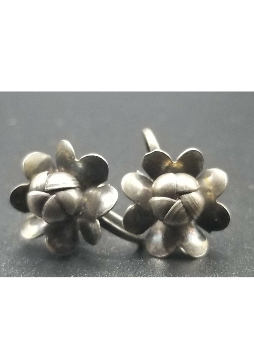 Vintage Sterling Flower Earrings - Screwback